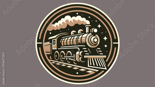 A vintage logo with an illustrated steam locomotive in sepia tones, capturing the spirit of a railway company's heritage 