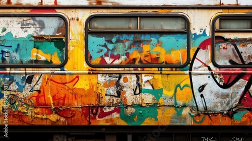 Graffiti-covered train car side