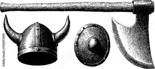 Historical viking weapons and armor engraving set for design and decoration