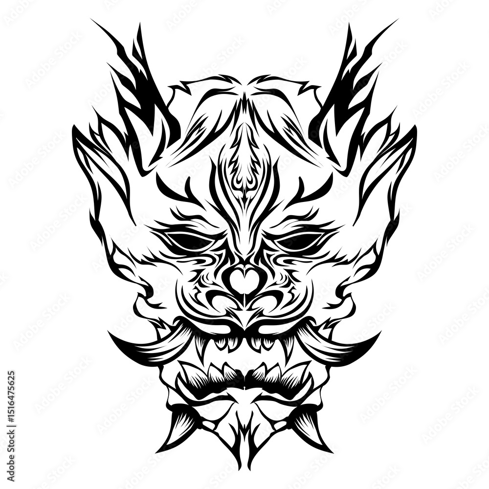 Fototapeta premium Abstract Tribal Mask with Black Ornate Design on White Background