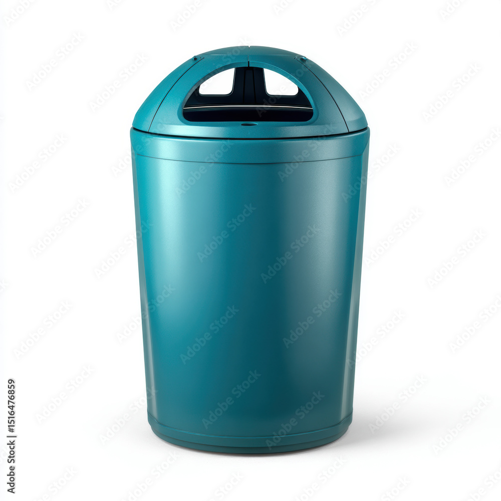 Modern teal trash can with a sleek design and an ergonomic opening. Modern teal trash can with a sleek design and an ergonomic opening.