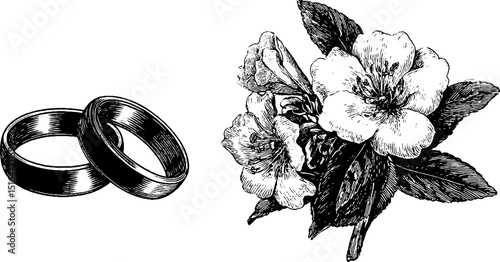 Elegant wedding rings and floral bouquet for romantic occasion design
