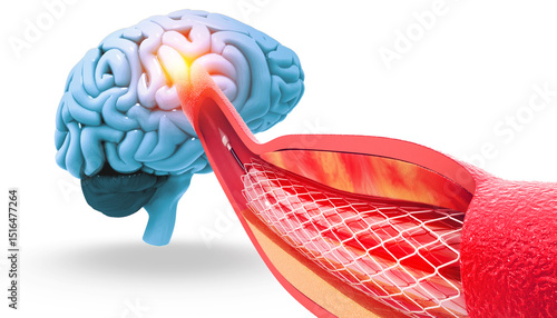 medically accurate illustration of a painful brain, Balloon angioplasty procedure with stent in vein. 3d illustration