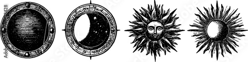 Vintage zodiac wheel and celestial designs for astrology-inspired projects