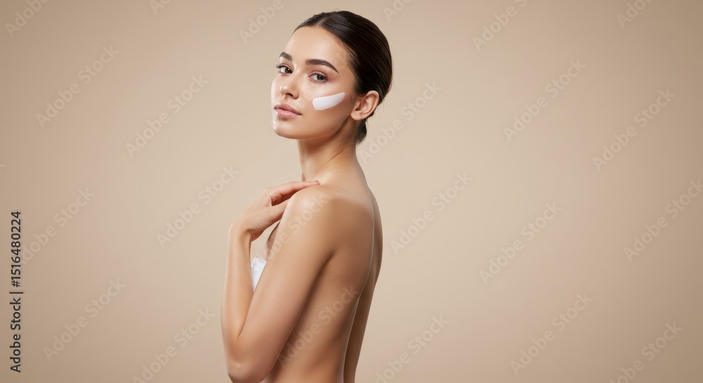 Young woman with a slim body and smooth, clean skin. Laser hair removal concept beige gradient background. Young woman with a slim body and smooth, clean skin. Laser hair removal concept beige gradient background.