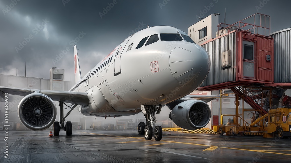 Airplane transportation at airport travel concept with suitcase and airline viewpoint modern environment Airplane transportation at airport travel concept with suitcase and airline viewpoint modern environment