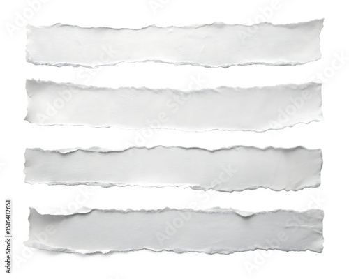 white ripped paper torn edges strips isolated on white background, PNG