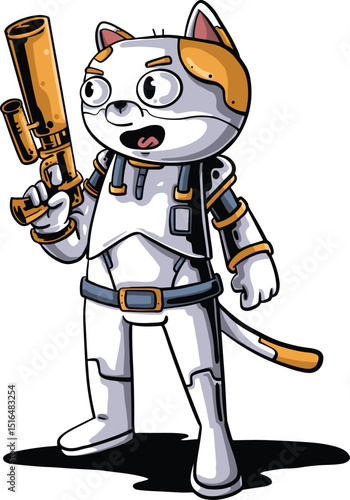 cartoon cat design wearing robot suit