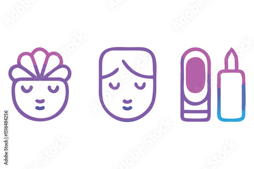 Beauty Regimen Icon Set: Illustrative minimalist line art icons capture the essence of a beauty regime