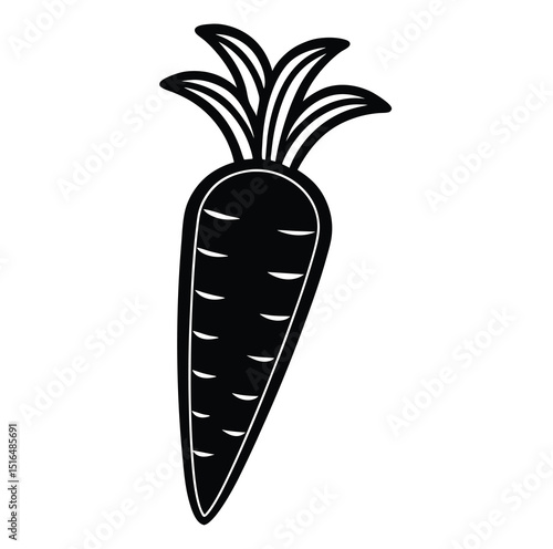 Black and white silhouette of carrot vegetable icon isolated on transparent background