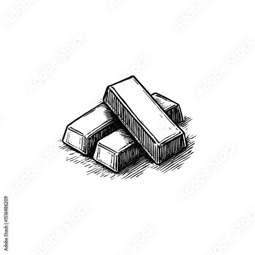 Vintage hand drawn Gold bar illustration. drawn in an engraved, woodcut style with fine details sketch engraving vector illustration. Scratch board imitation. 