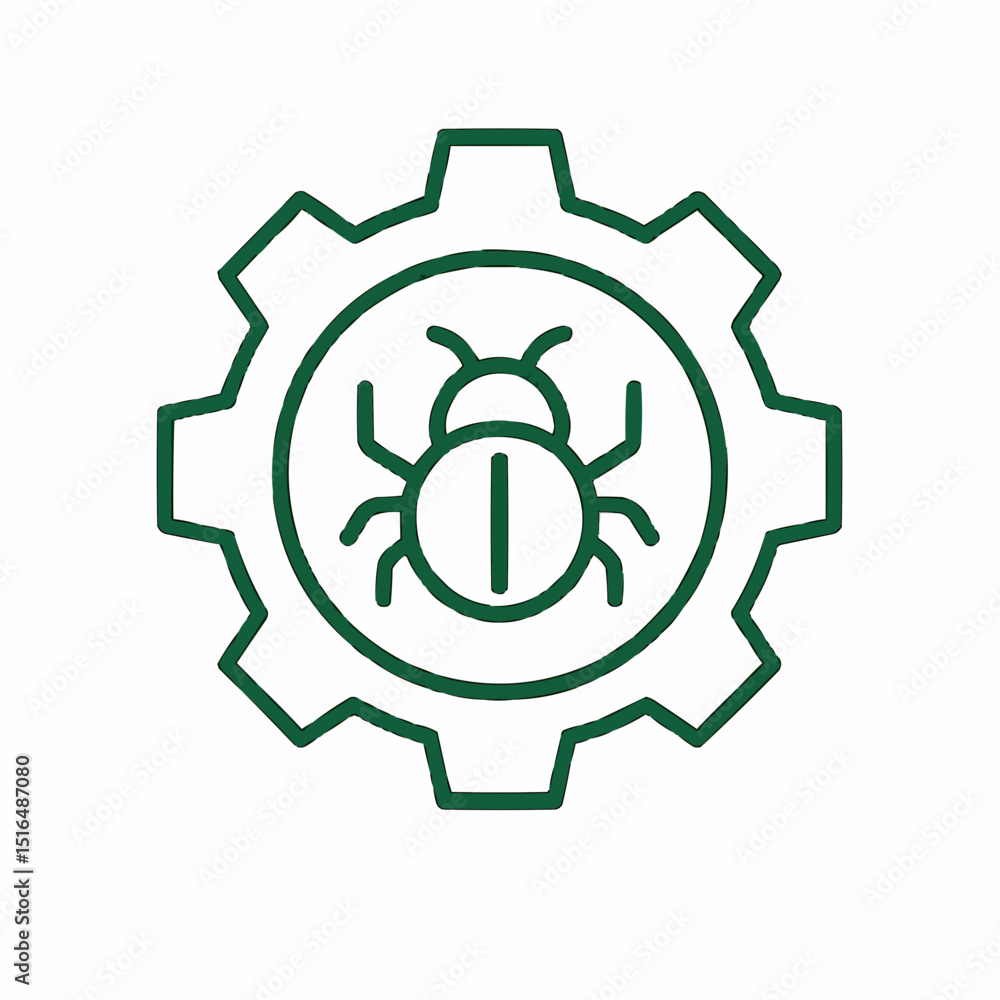 Minimal gear with bug icon — software issue resolution. Minimal gear with bug icon — software issue resolution.