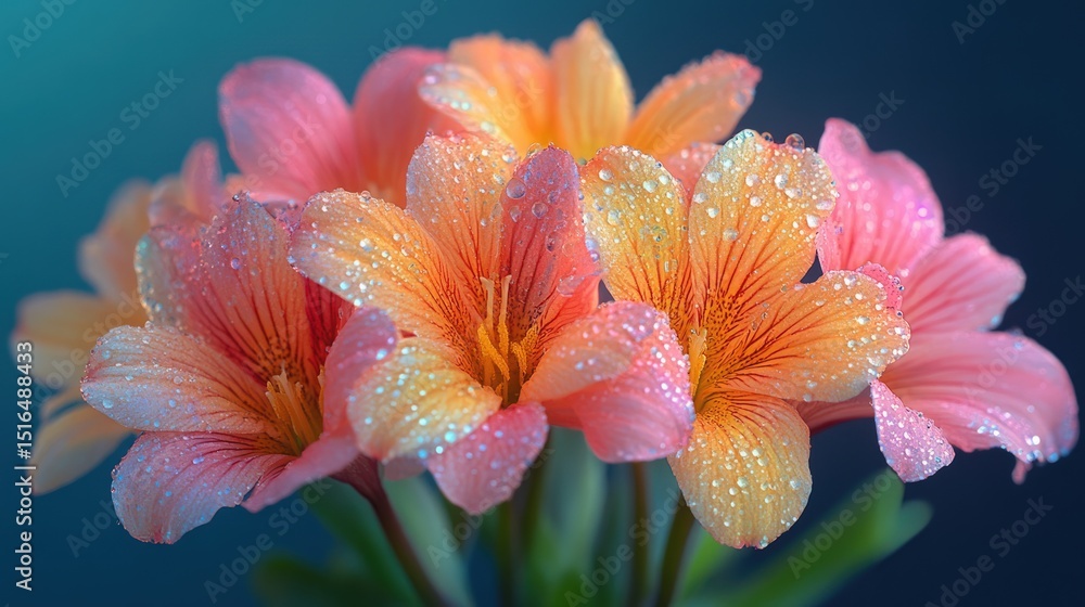 Close-up of vibrant pink and orange flowers, adorned with water droplets Close-up of vibrant pink and orange flowers, adorned with water droplets