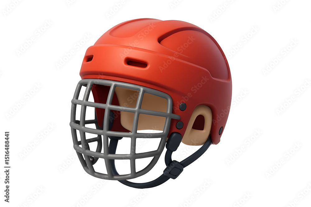 Fototapeta premium Red Hockey Helmet on Display: This image shows a vibrant red hockey helmet, a symbol of the sport, safety, and a player's determination.