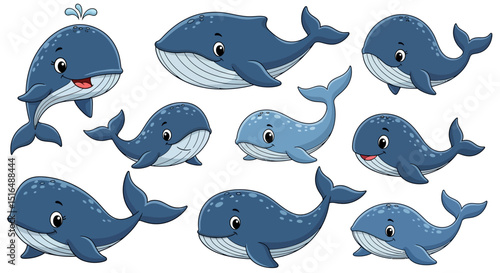 Cute Cartoon Whales Collection - Playful Marine Life Set