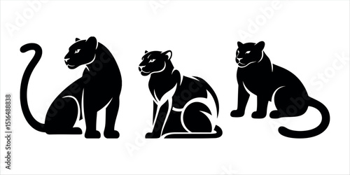 Cheetah Tiger Sitting Silhouette Vector Illustration. Wildlife and Safari Theme White Background.
