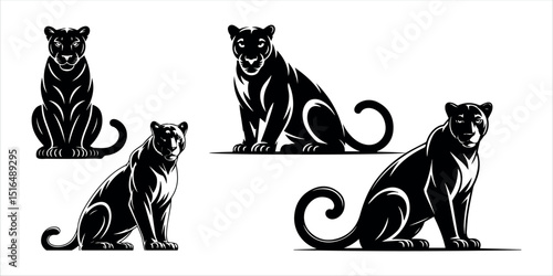 Cheetah Tiger Sitting Silhouette Vector Illustration. Wildlife and Safari Theme White Background.