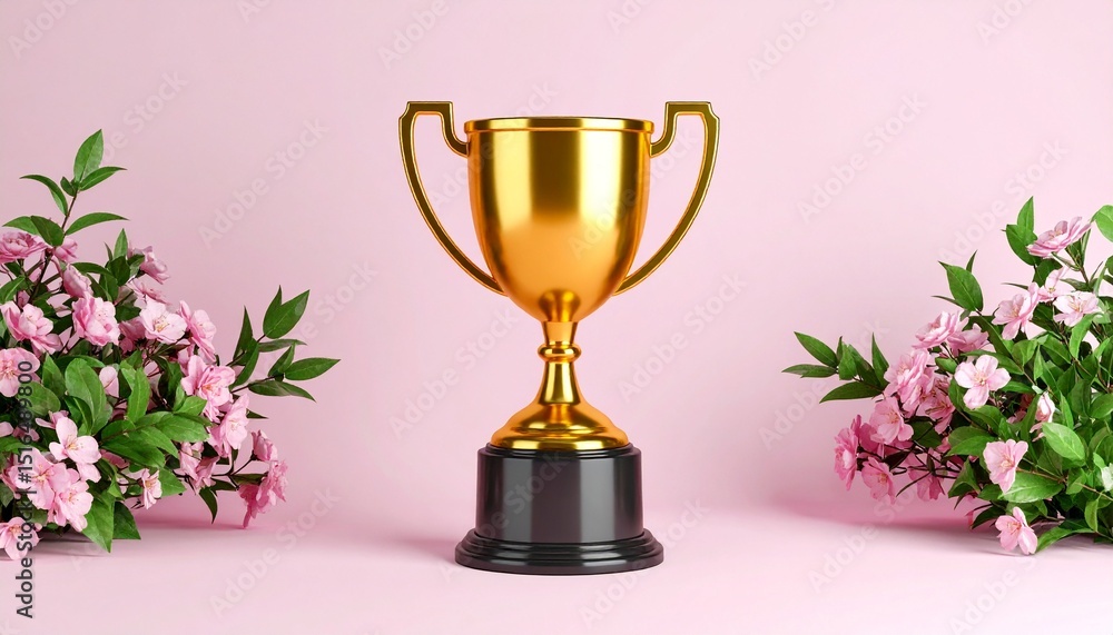 Fototapeta premium Growth mindset, motivation and self-improvement: Achievement trophy with blooming plants.