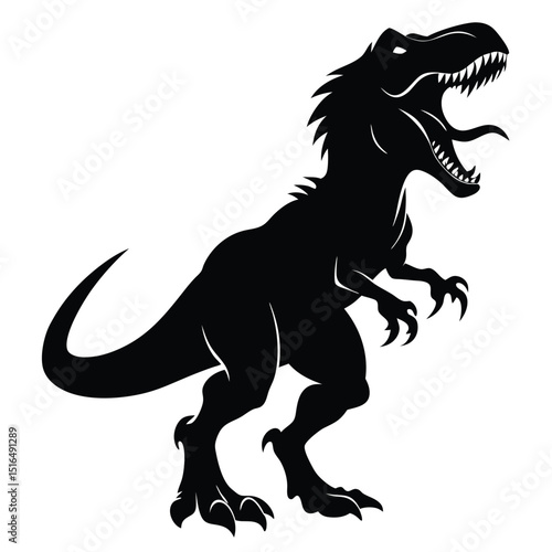 Black Silhouette of a Tyrannosaurus Rex with Open Mouth and Sharp Teeth Roaring Fiercely
