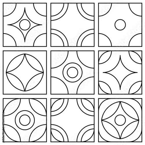 Vector tile set with 9 minimal black and white patterns
