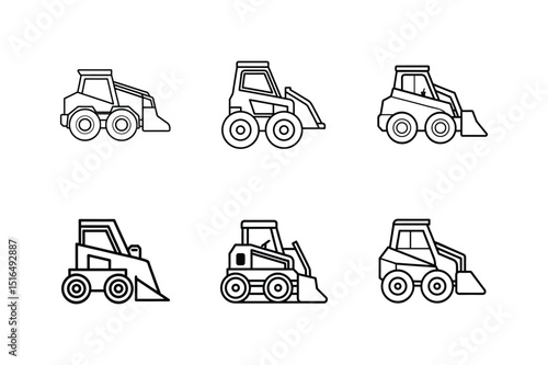 skid steer loader line art vector illustration