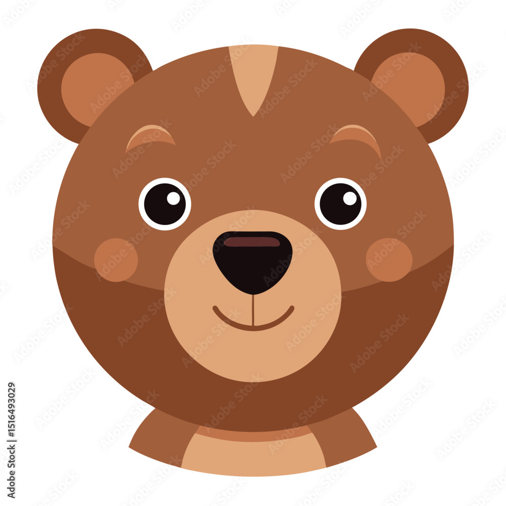 Fototapeta premium Cartoon Brown Bear Face Illustration Cute Animal Design for Kids and Decoration