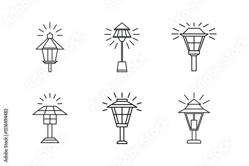 solar garden light icon line art vector illustration
