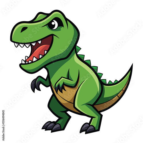 Cartoon Green Tyrannosaurus Rex Dinosaur Mascot Logo Illustration Isolated