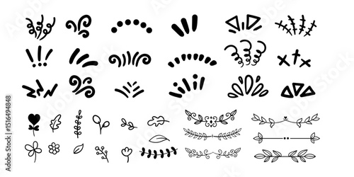 Thick Ink Line comic Effect Set,Design types of Glow effect,Hand Drawn Doddle Effect Set,Flower Border Design Collection,Small Leaf Decoration Design Collection. 
