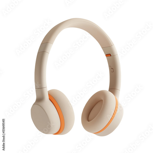 3d icon beige colour cream colour headphones isolated on transparent white background, png.