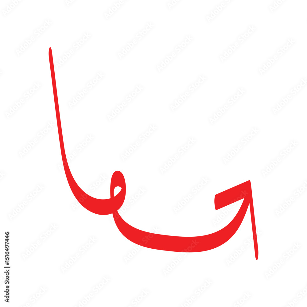 Red Curved Arrow with Sharp Turn Red Curved Arrow with Sharp Turn
