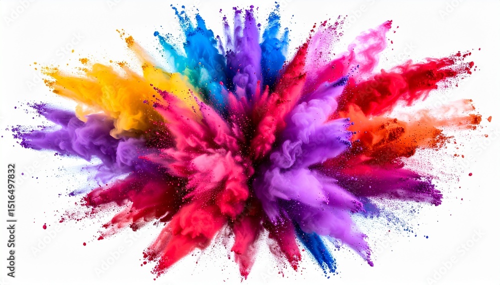 A vibrant burst of powdered paint in mid-air, arranged in a rainbow spectrum, isolated on a white background, ultra-detailed, high-speed photography style, dynamic energy, color explotion A vibrant burst of powdered paint in mid-air, arranged in a rainbow spectrum, isolated on a white background, ultra-detailed, high-speed photography style, dynamic energy, color explotion