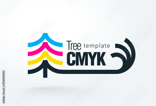 Cmyk Logo. Abstract Tree Printing theme. Template design vector. White background