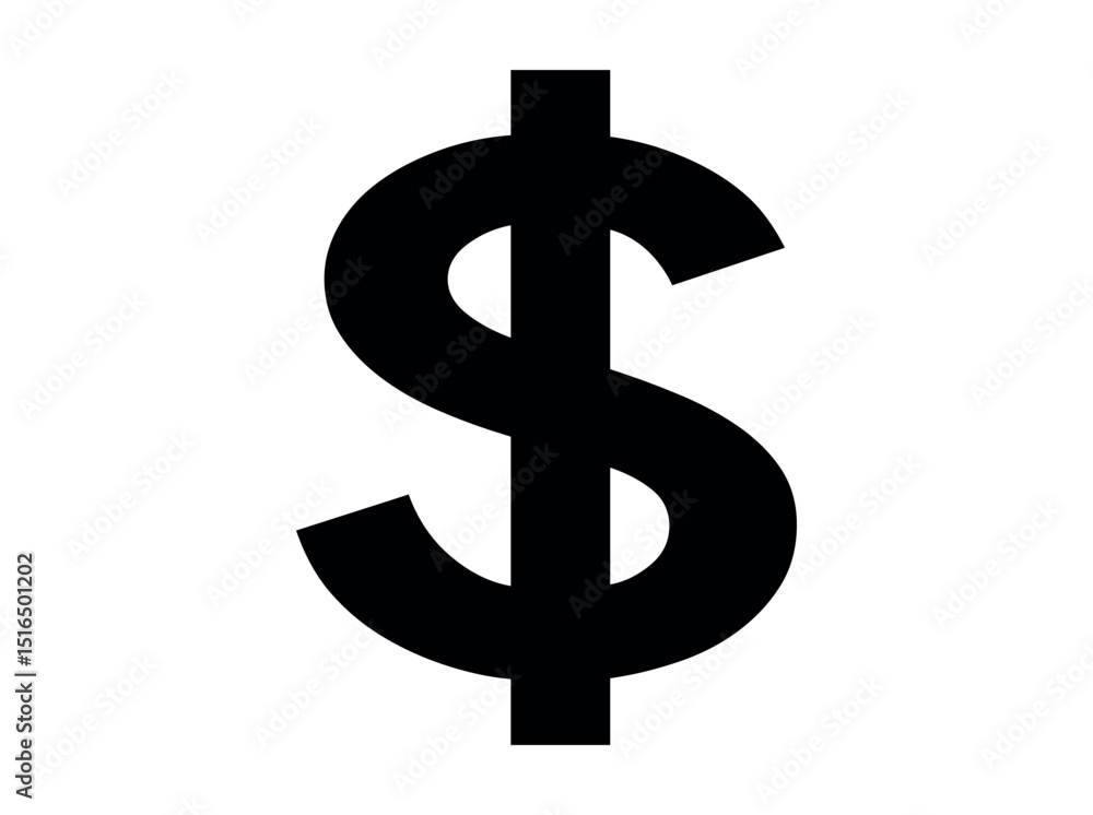 Black Dollar Sign Icon, clean, bold black dollar sign ($) icon against a plain white background, dollar sign, $, money, finance, business, icon, symbol, black, white, simple, graphic, vector, flat, cu Black Dollar Sign Icon, clean, bold black dollar sign ($) icon against a plain white background, dollar sign, $, money, finance, business, icon, symbol, black, white, simple, graphic, vector, flat, cu