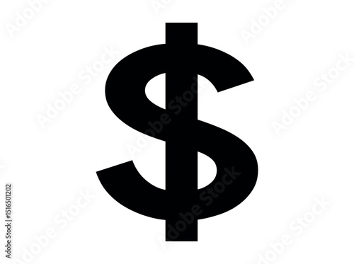 Black Dollar Sign Icon, clean, bold black dollar sign ($) icon against a plain white background, dollar sign, $, money, finance, business, icon, symbol, black, white, simple, graphic, vector, flat, cu