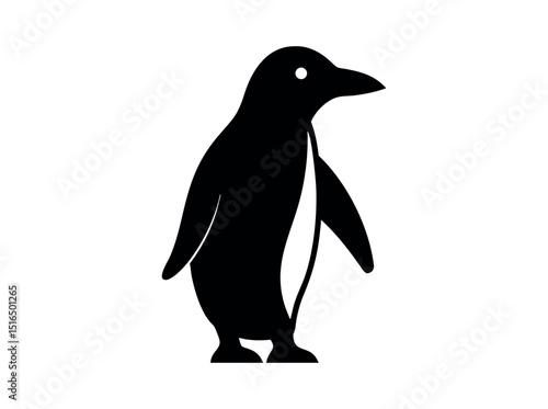 Silhouette of a Penguin on a Snowy Landscape,  silhouette of a penguin standing on a snowy or icy surface, penguin, silhouette, bird, black and white, animal, wildlife, arctic, antarctic, snowy, ice. 
