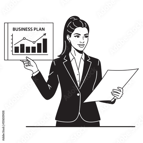 Business woman presenting a business plan illustration image