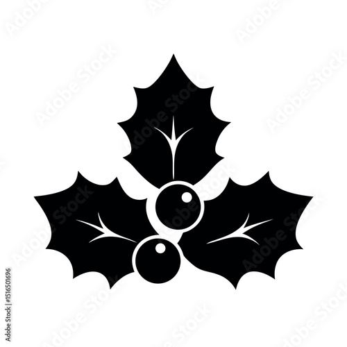 Christmas Holly Berry Leaves Vector Silhouette