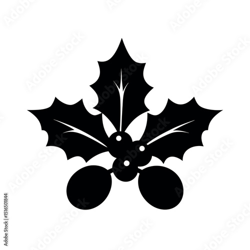 Black Silhouette of Christmas Holly Leaves