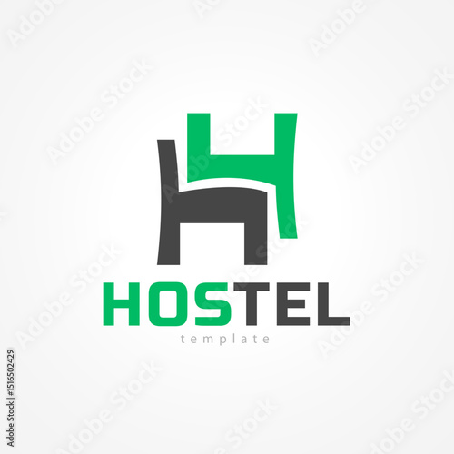 Hostel Logo Vector Template Emblem. Silhouette Letter H and Two Chairs