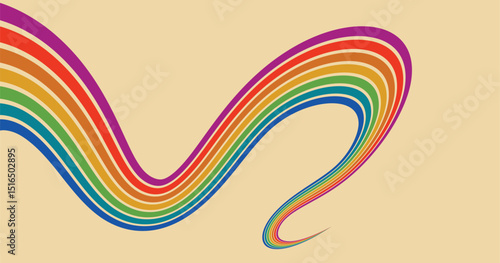 Retro abstract wave background featuring a flowing rainbow of curved stripe