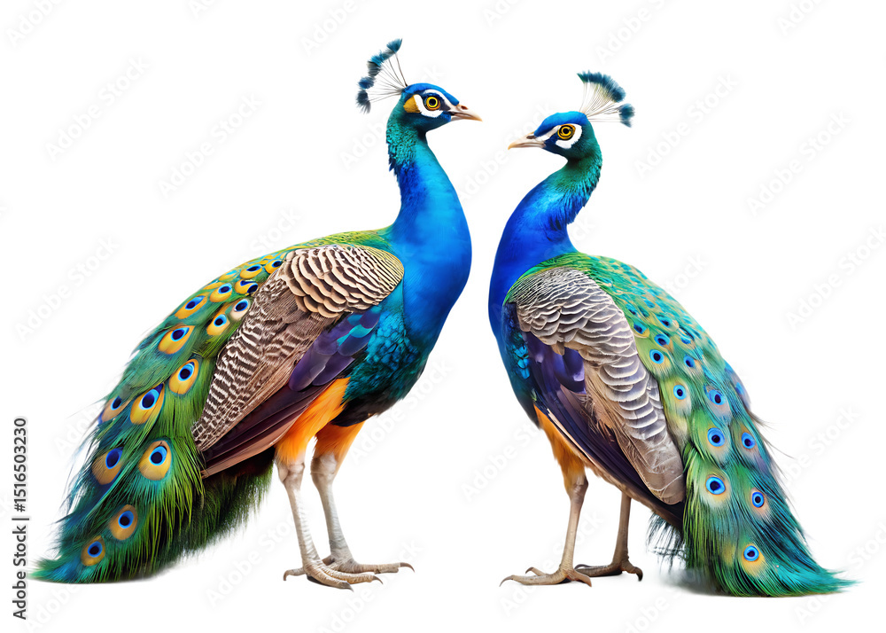 Fototapeta premium two peacock isolated on white background, PNG