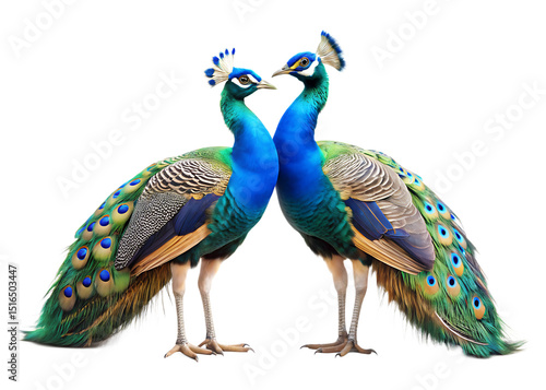  two peacock isolated on white background, PNG