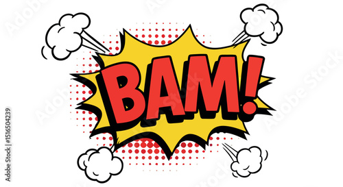 Bam comic book colorful explosion with retro pop art style