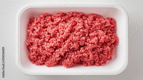 Red Minced Meat in a White Tray From a Top View Perspective Generative AI