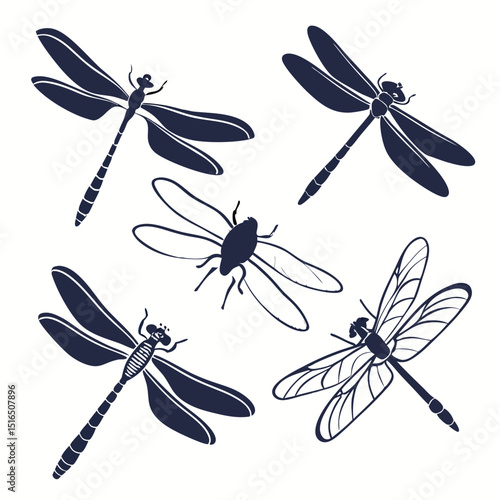 dragonfly icon set of 6 silhouette icon vector on  (1).eps
