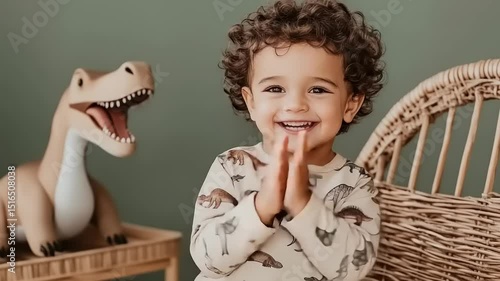 Adorable Toddler in Dinosaur Pajamas