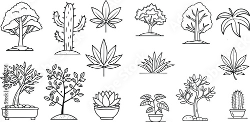 Plants line icon set vector illustration