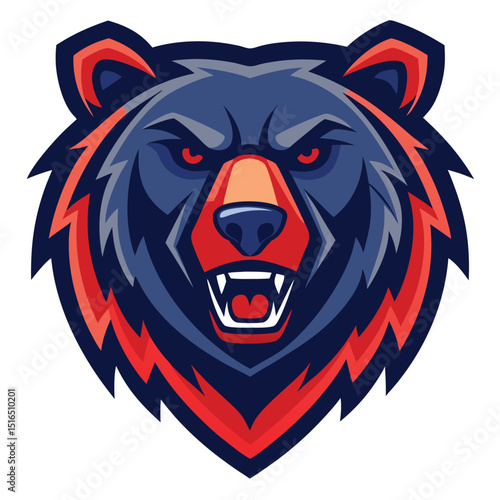 Wallpaper Mural Illustrated Fierce Bear Head with Teeth, Red Accents and Dark Blue Fur for Logo or Mascot Torontodigital.ca