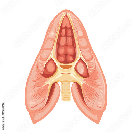 Detailed Anatomical Cross Section of Internal Organs in Red and Beige Tones Medical Illustration for Scientific Educational Purposes